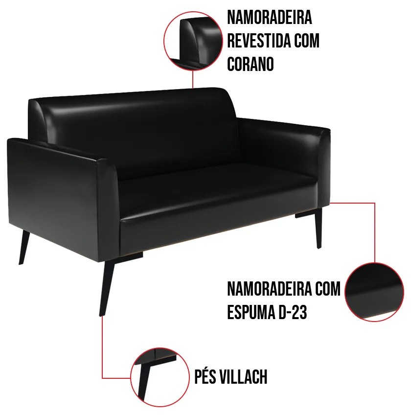 Sofá Namoradeira com 2 Poltronas Pés Villach Marisa Corano D03 - D'Rossi - Preto