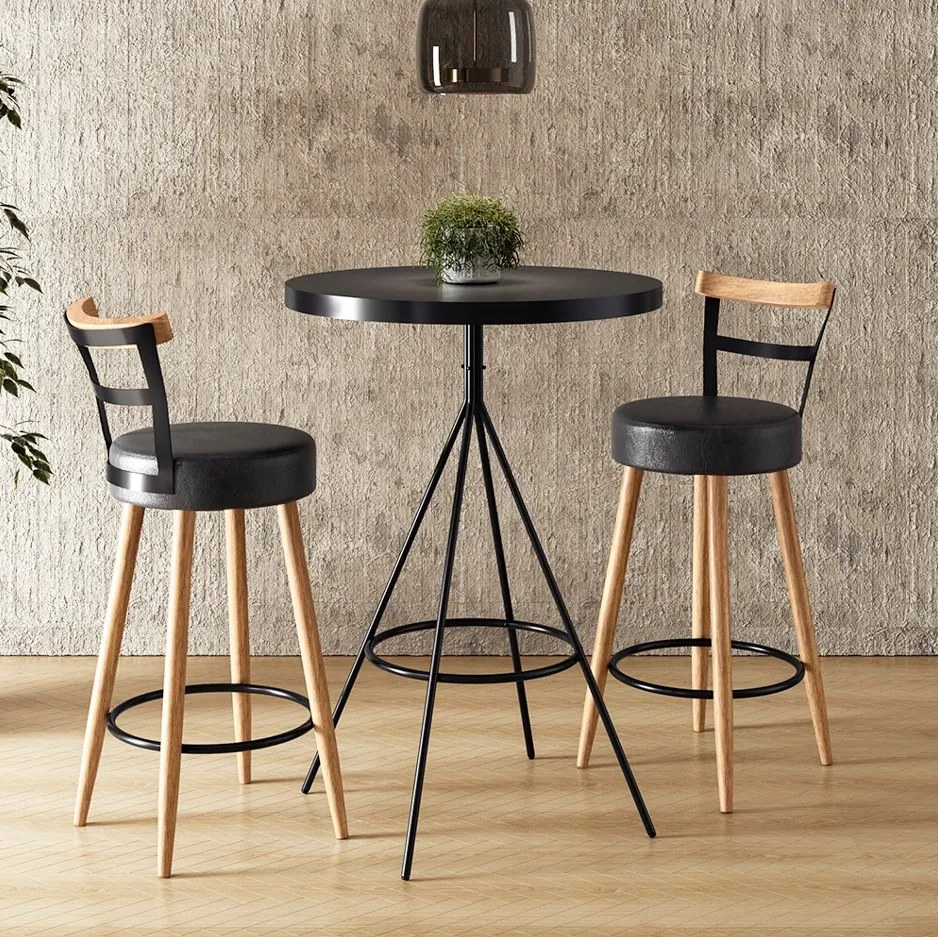Mesa Bistrô Alta Dhalia e 2 Banquetas 50cm Kyara PU S02 - D'Rossi - Preto