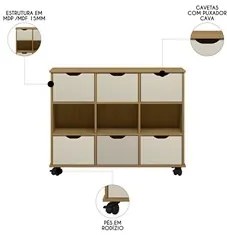 Nicho Organizador 6 Gavetas com Rodízios Freijó/Off White - Qmovi