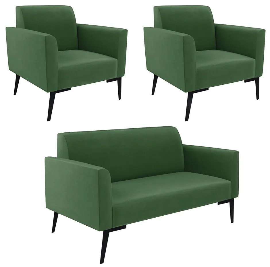 Sofá Namoradeira com 2 Poltronas Pés Villach Marisa Suede D03 - DRossi - Verde