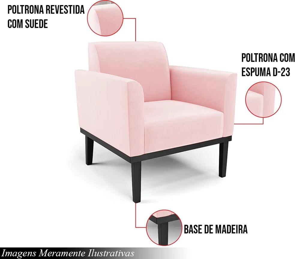 Kit 2 Poltronas Decorativas Isabella Pés Fixo em Madeira Preto Suede Rosa Bebê G19 - Gran Belo