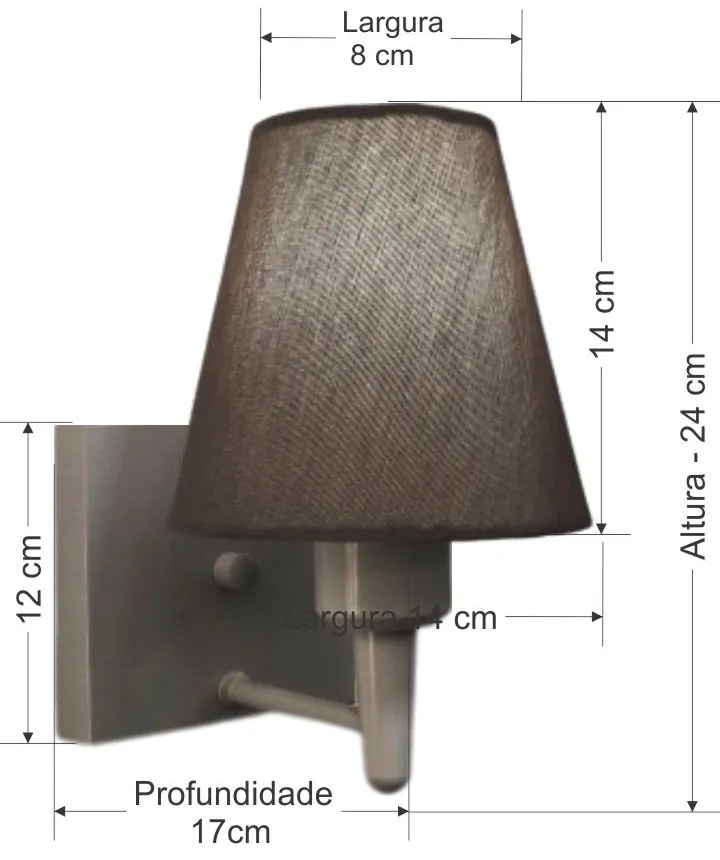Arandela Quadrada Md-2034 Cinza Cúpula em Tecido Cone Cinza Escuro - Bivolt