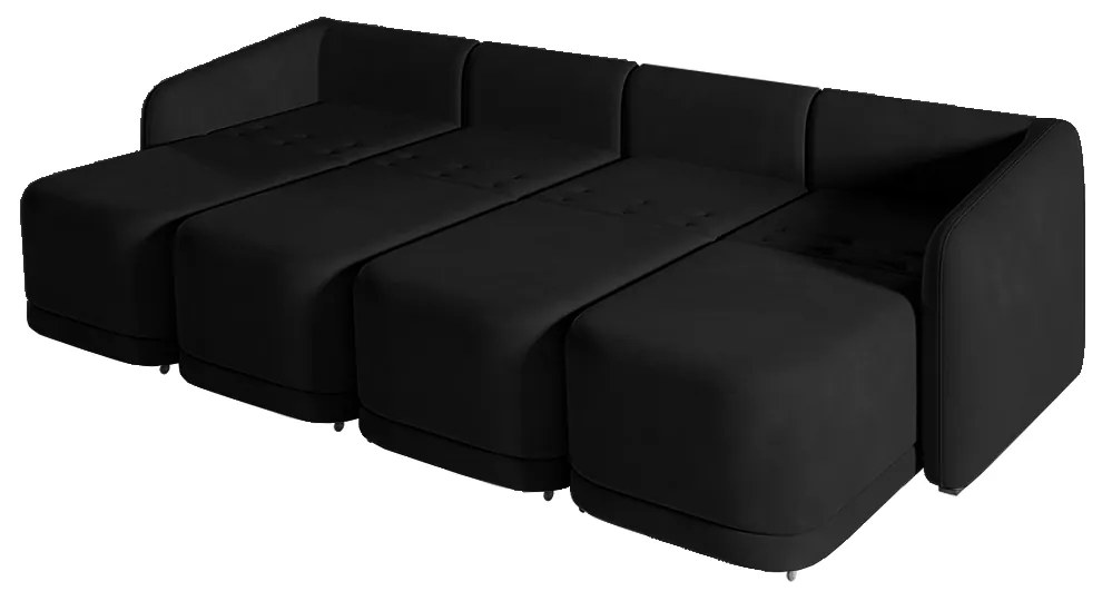 Sofá Cama Modulado Retrátil e Reclinável Decorativo Varsóvia 436cm Veludo Preto G33 - Gran Belo