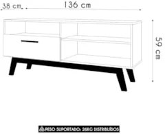 Rack Bancada Para TV 55 Pol 136cm Paládio Off/Naturalle - Bechara