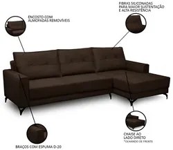 Sofá 4 Lugares com Chaise Direito 285cm Soreh F05 Veludo Marrom - Mpoz
