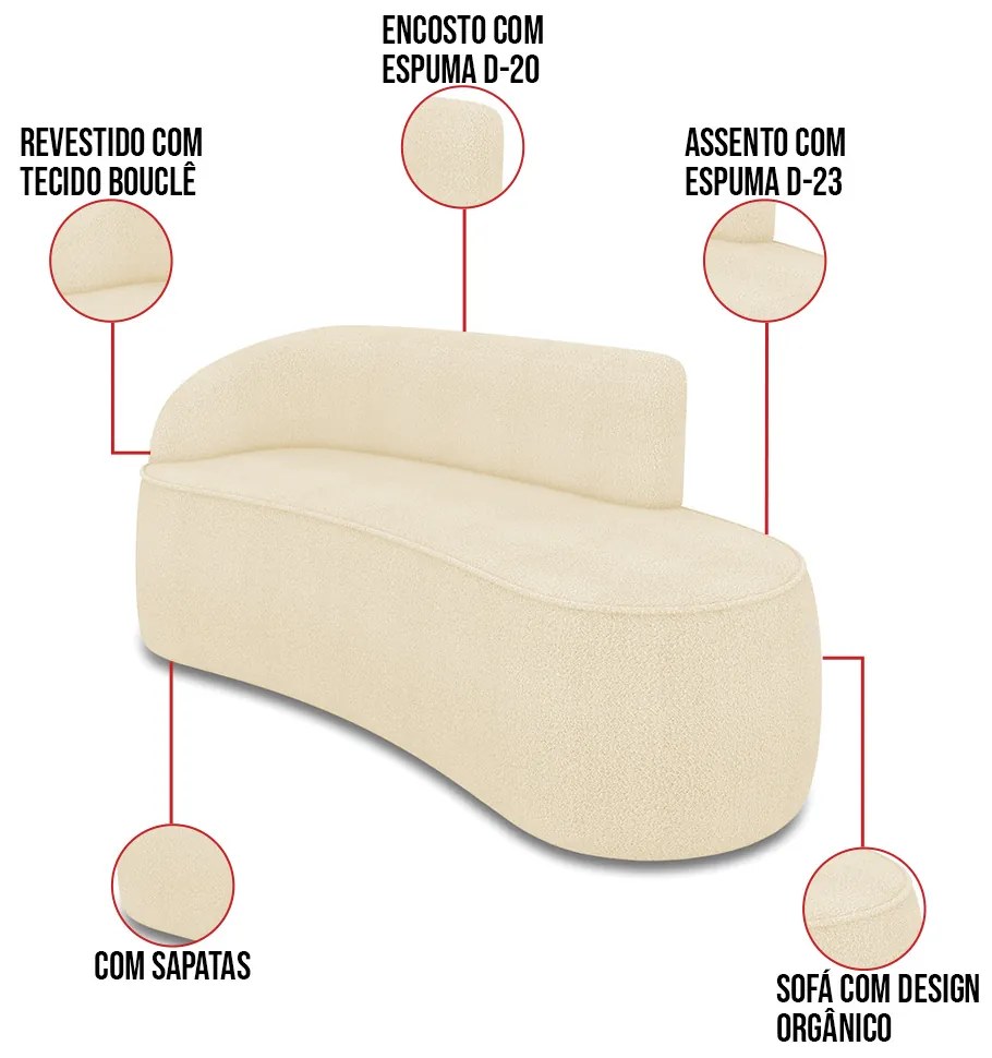 Sofá 3 Lugares Orgânico 180cm Morgan e 2 Poltronas Lua Bouclê D03 - D'Rossi - Bege
