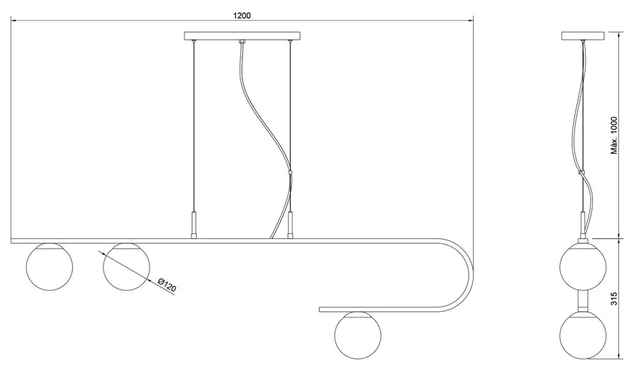 Pendente Dama 120X30Cm 3Xg9 / Cabos Kevlar Cristal / Metal E Globo Ø12... (AZO-F / CB-V - Azul Oceano Fosco / Cobre Brilho Escovado, FOSCO)