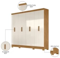 Guarda Roupa Casal 8 Portas 4 Gavetas 236cm Ágata Z17 Freijó/Off White