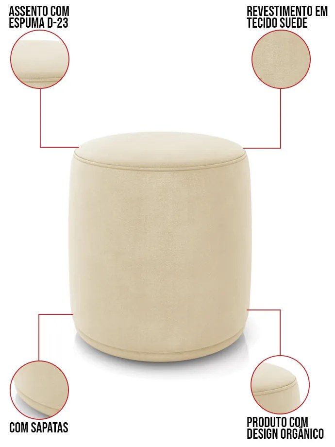 Puff Redondo Orgânico para Sala Malu Suede M11 - D'Rossi - Bege
