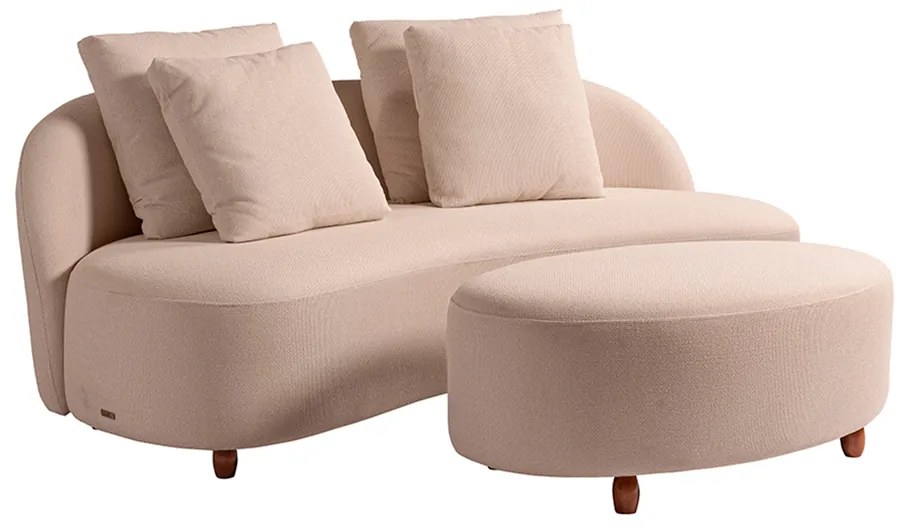 Sofá Living Sala de Estar Rocca 212cm com Puff Pés Madeira Linho Rústico Nude G92 - Gran Belo