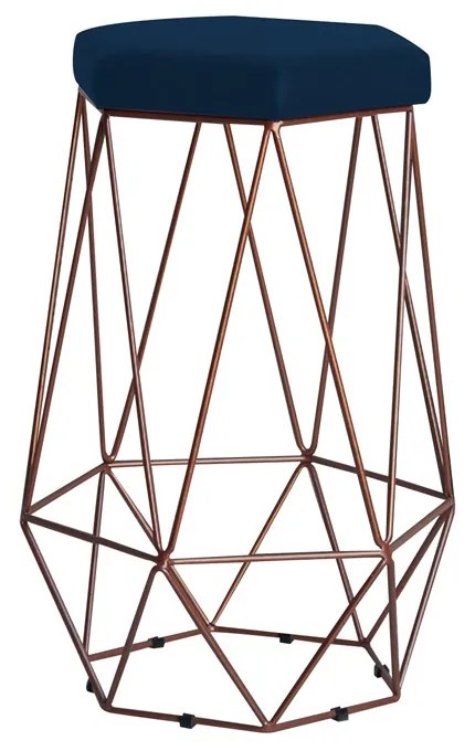 Banqueta Decorativa Rubel Base Bronze Veludo Azul G41 - Gran Belo