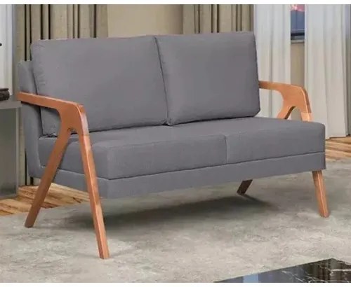 Kit 2 Poltronas + Namoradeira Mona Luxo Madeira Maciça Linho Cinza