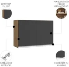Armário de Cozinha Aéreo 80cm Com 2 Portas Andréia Amêndoa/Preto - AJL