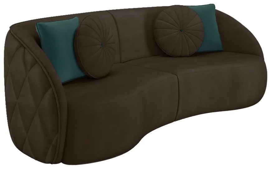 Sofá Decorativo 240cm com Almofadas Redondas Clarke Veludo Marrom G45 - Gran Belo