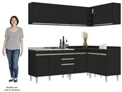 Armário de Cozinha Modulado de Canto 6 Peças CP30 com Pia Inox Preto -