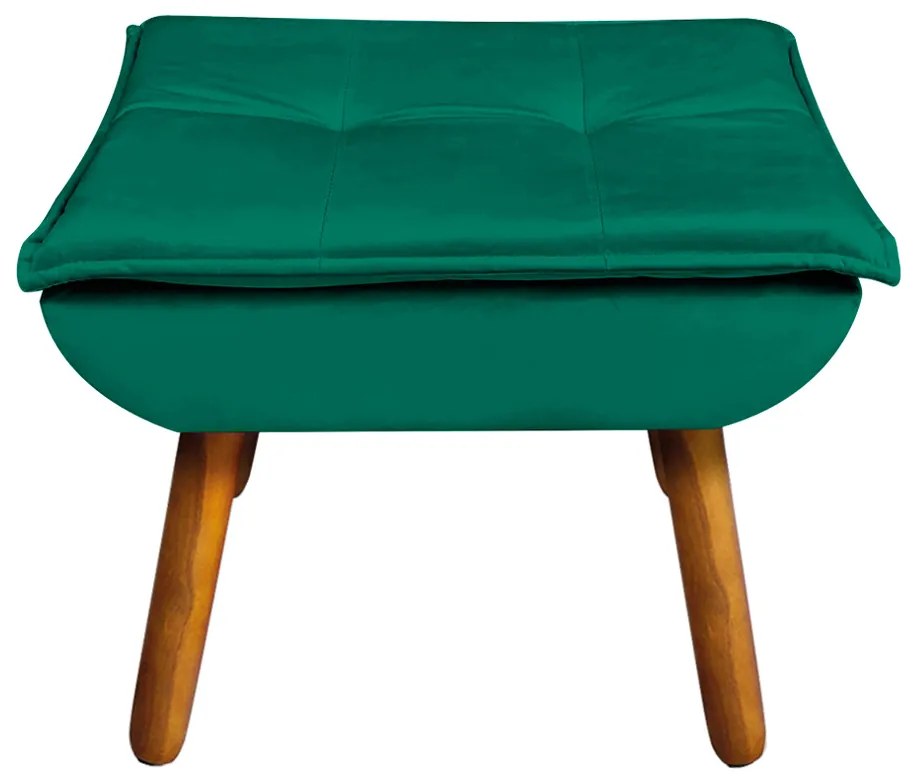Kit 02 Puffs Opala Veludo Verde Esmeralda Pés Palito Castanho - D'Rossi
