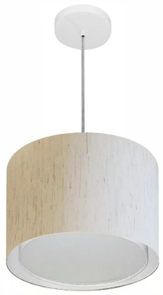 Lustre Pendente Cilíndrico Duplo Md-4285 Cúpula em Tecido 35x30cm Linho Bege - Bivolt