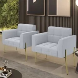 Poltrona Para Sala Pé Metal Dourado Kit 2 Ana Bouclé Cinza - Ibiza