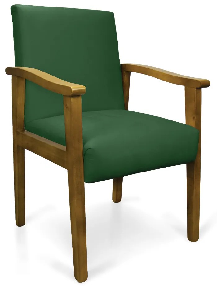 Poltrona Eloisa Suede Verde Base de Madeira Castanho