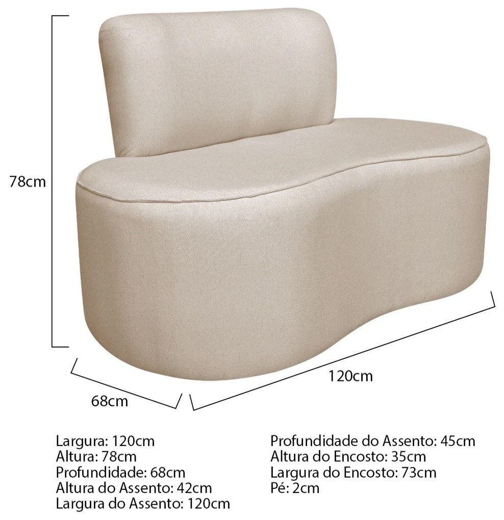 Sofá Curvo 2 Lugares Orgânico Escritório Recepção Sala Amsterdã 120cm Linho - ADJ Decor