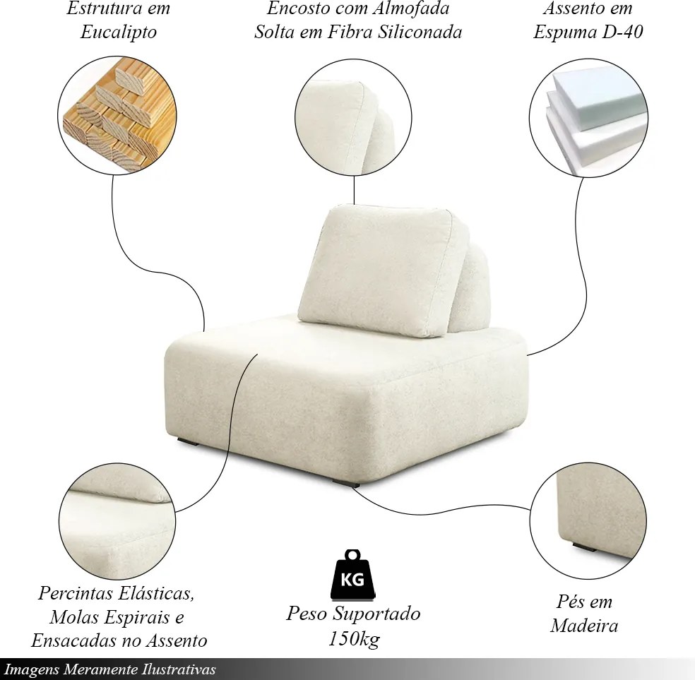 Poltrona Decorativa Santiago Sala de Estar Pés em Madeira Bouclê Branco G89 - Gran Belo