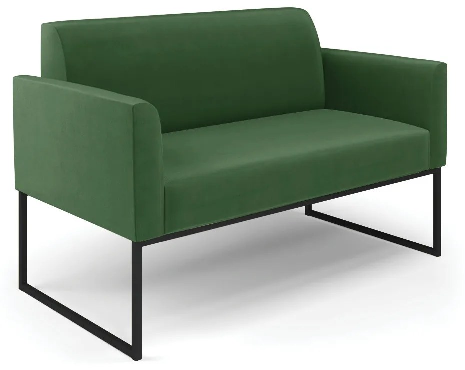 Sofá Namoradeira com 2 Poltronas Base Industrial Preto Marisa Suede Verde D03 - D'Rossi