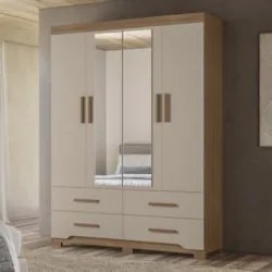 Guarda Roupa Casal 160cm Com Espelho Cancum Carvalho/Fendi Z17 - Mpoze