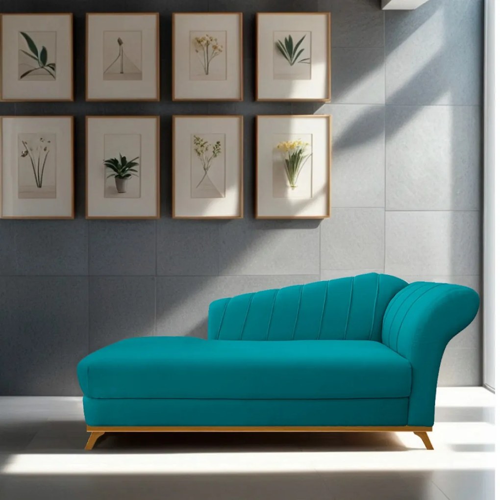 Recamier Vanessa 160cm Lado Esquerdo Suede Azul Turquesa - ADJ Decor