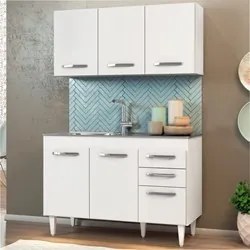 Armário Aéreo Honduras e Balcão Gabinete Suécia com Pia Inox 120cm Bra