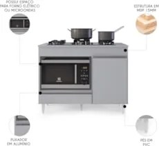 Balcão de Cozinha 102cm Para Cooktop Georgia Cinza Claro    - Lumil