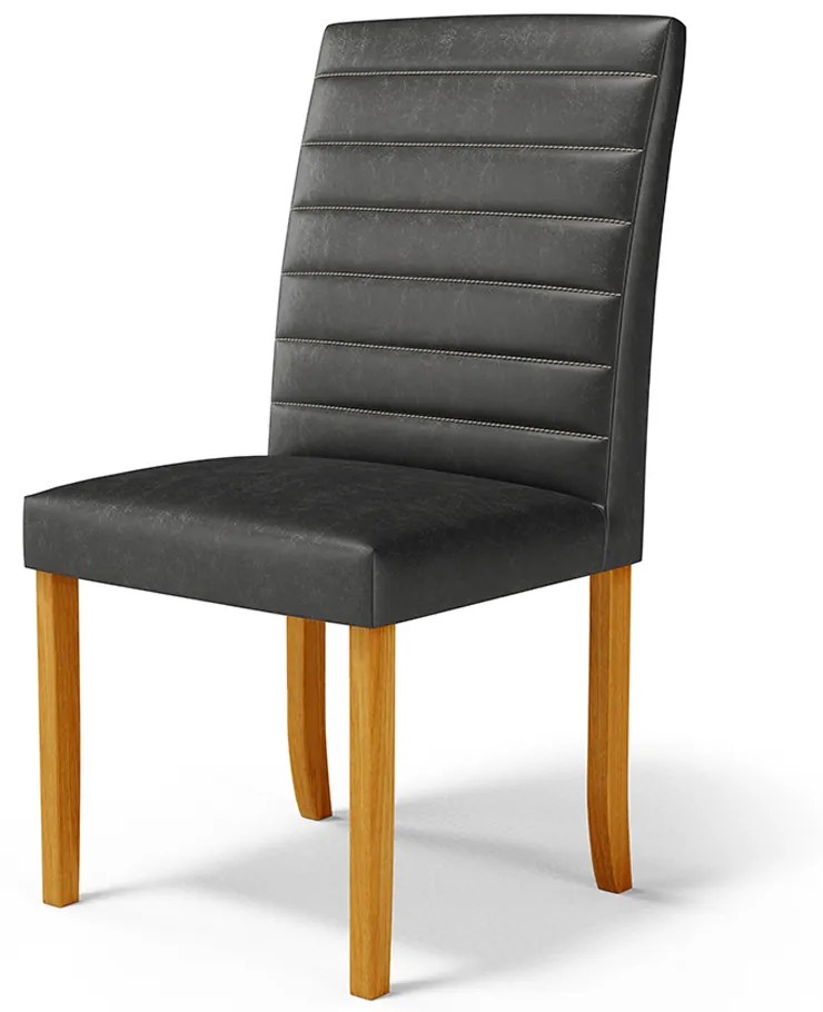 Cadeira de Sala de Jantar Estofada Veiga Madeira Maciça PU Preto G78 - Gran Belo