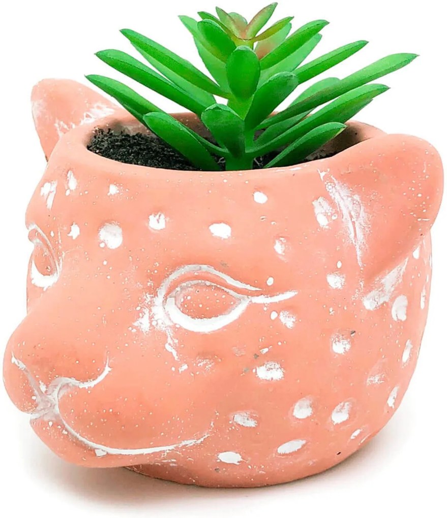 Vaso com Planta Cabeça Onça Barro - Pequeno