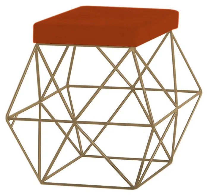 Puff Decorativo Sala de Estar Base Gold Trixie Suede Telha G41 - Gran Belo