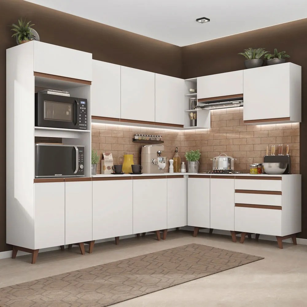 Armário de Cozinha Completa de Canto 462cm Branco Reims Madesa 01 Cor:Branco