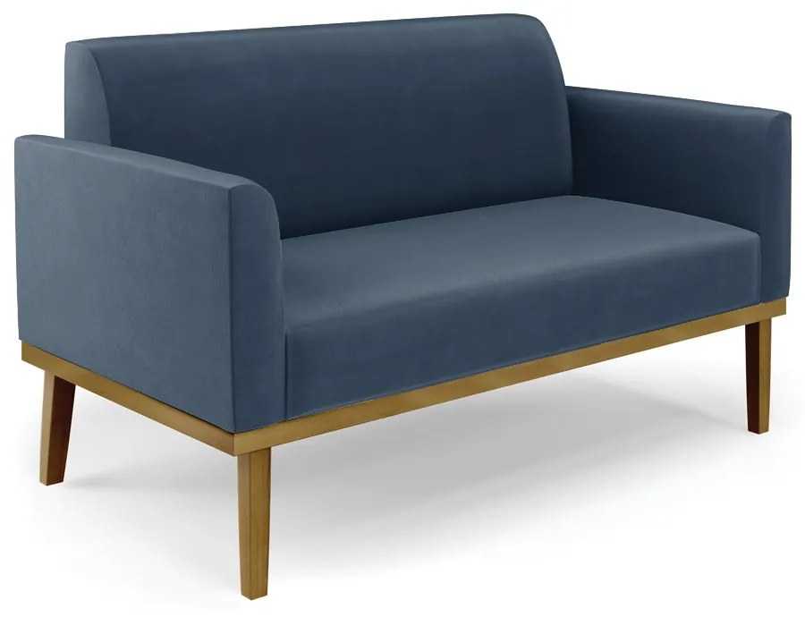 Sofá Namoradeira com 2 Poltronas Base de Madeira Fixa Castanho Marisa Suede D03 - D'Rossi - Azul Marinho