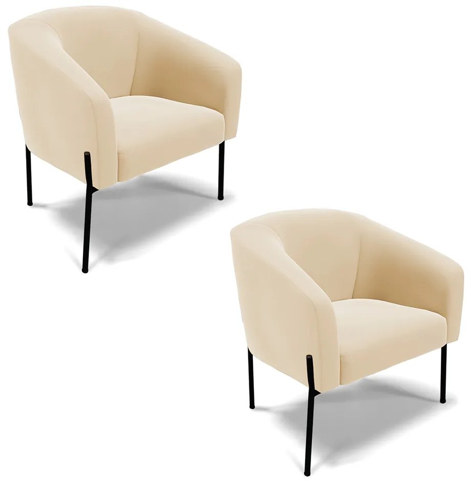 Poltrona Sala Decorativa Pé de Ferro Preto Kit 2 Stella Suede D03 - D'Rossi - Bege