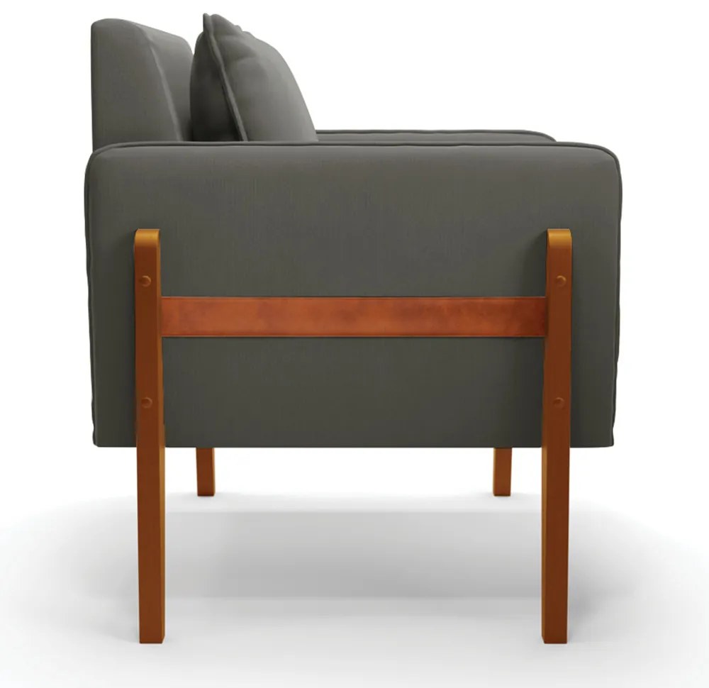 Poltrona Lana Suede Grafite Base de Madeira