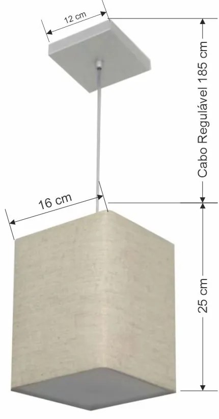 Lustre Pendente Quadrado Md-4007 Cúpula em Tecido 25/16x16cm Rustico Bege - Bivolt