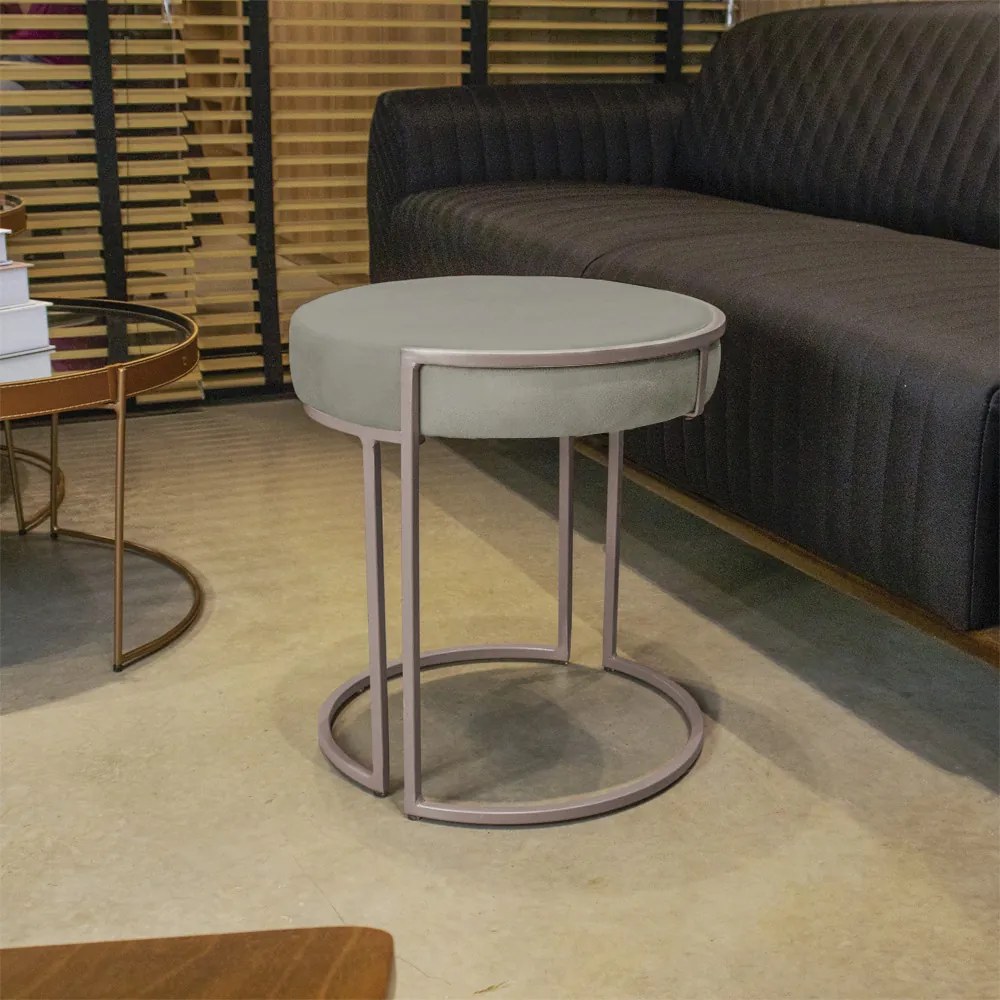 Puff Redondo Base Industrial Cobre Love Suede - Marrom Rato