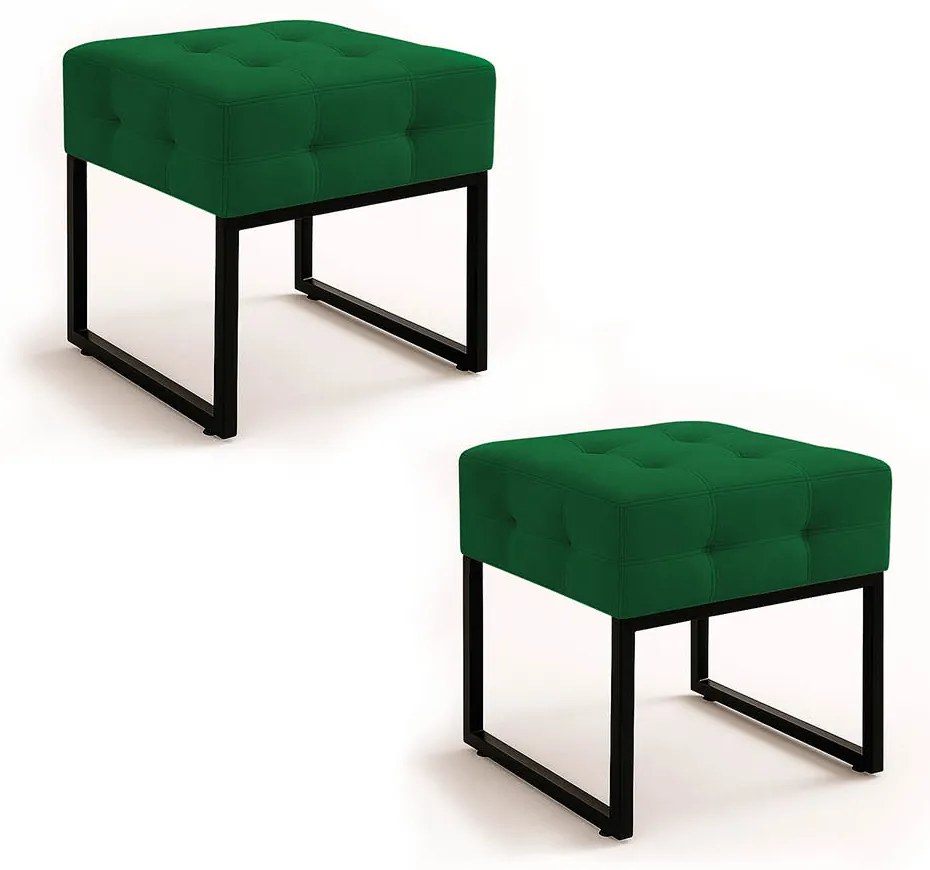 Puff Sala Decorativo Industrial Kit 2 Elisa Veludo D03 - D'Rossi - Verde