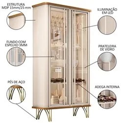 Balcão Buffet Piacente Com Cristaleira Alvora H01 Off White/Cinamomo -