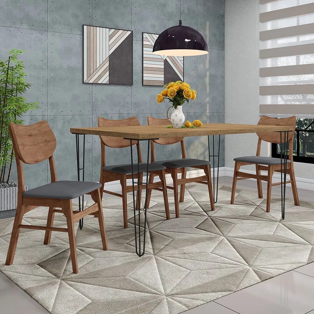 Kit 5 Cadeiras Decorativas Sala e Escritório Zion Madeira Nogueira (PU) Preto G56 - Gran Belo