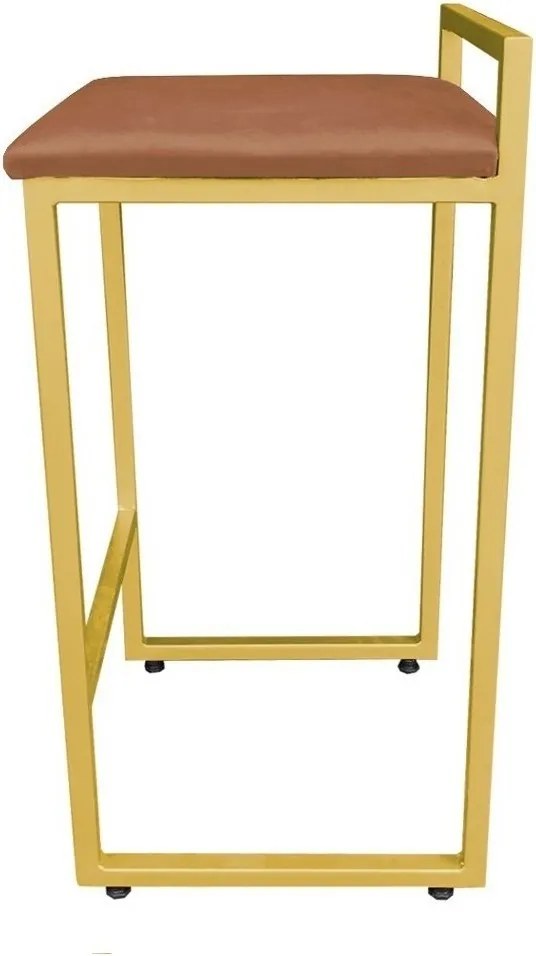 Conjunto 02 Banquetas Pietra Suede Base Dourado D03 - D'Rossi - Terra