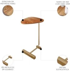 Mesa Lateral Apoio Sala Pé Metal Freya Cinamomo/Dourado E05 - Mpozenat