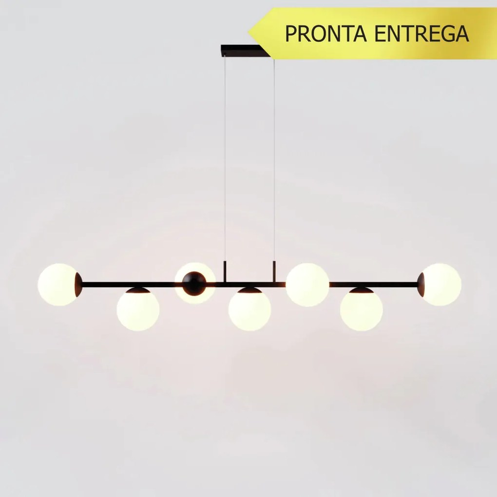 Pendente Jabuticaba Linear Long Retângular 26X20X120Cm Alumínio E Glob... (CINZA, FOSCO)