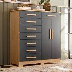 Cômoda Sapateira 8 Gavetas 2 Portas 125cm Verona Nature/Titanium - Alb