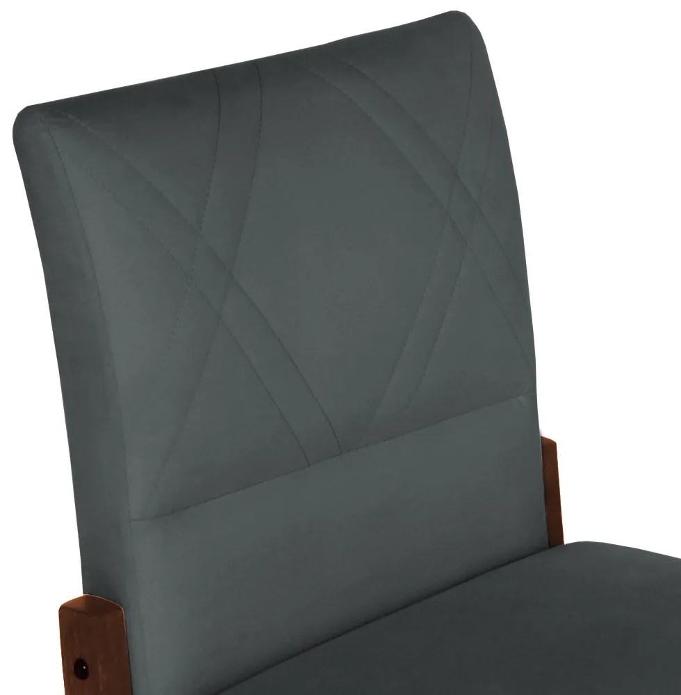 Conjunto 8 Cadeiras De Jantar Aurora Base Madeira Maciça Estofada Suede Cinza Grafite