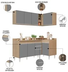 Armário de Cozinha Modulado de Canto Esquerdo 4 Peças CP47 Balcão com