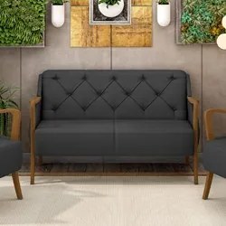 Poltrona Namoradeira 2 Lugares 135cm Capitonê Lapa M22 PU Preto - Mpoz