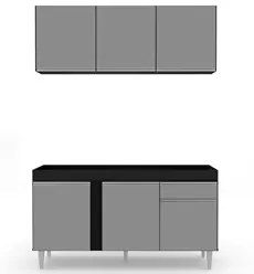 Armário Aéreo Argélia e Balcão Para Pia 150cm Dakota Preto/Cinza - Lum